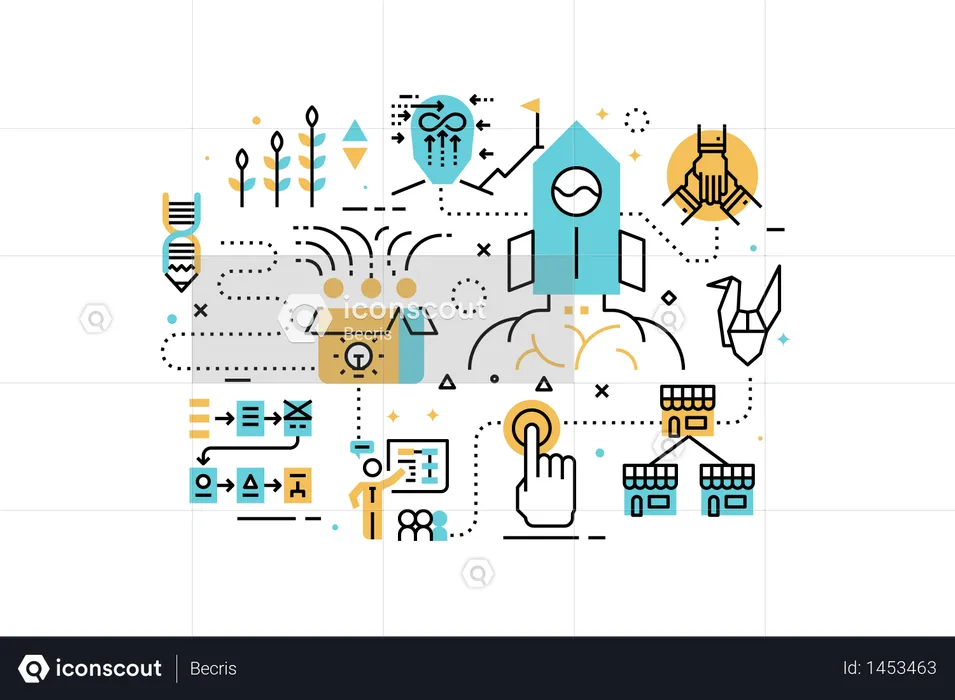 Abbildung der Symbole für Startup-Geschäftslinien  Illustration