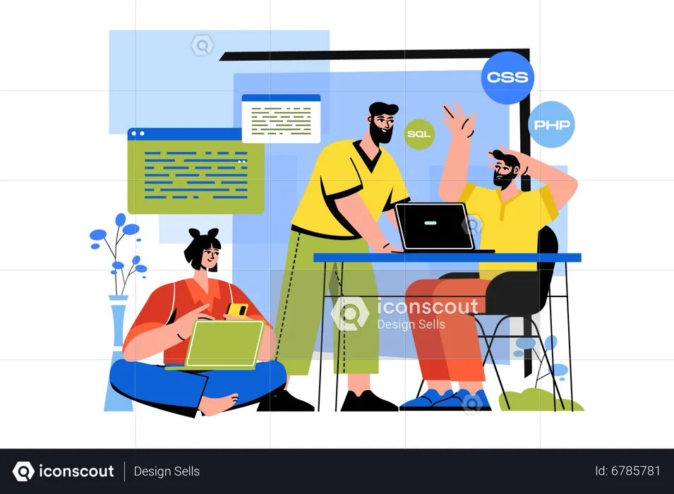 Startup developer team working together  Illustration