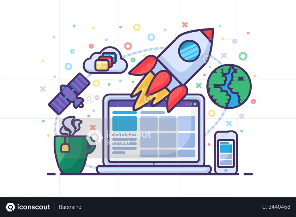 Startup launch rocket success new business vector  Illustration
