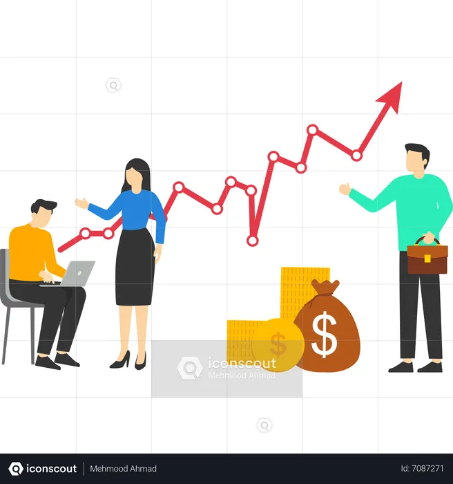 Startup manager analyzes growth chart  Illustration