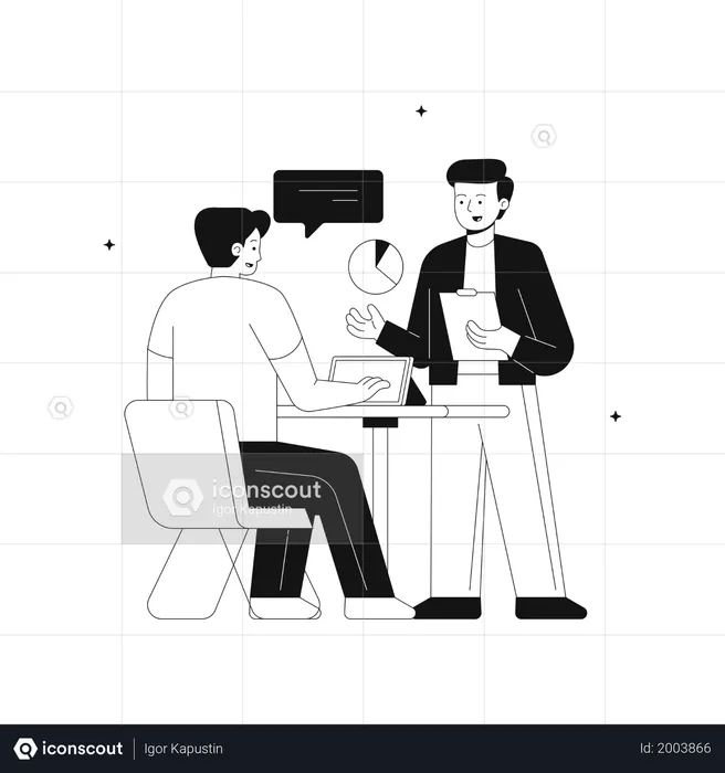 Startup team discussing growth report  Illustration