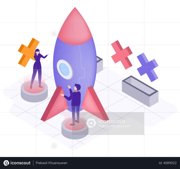 Startup team working on project  Illustration