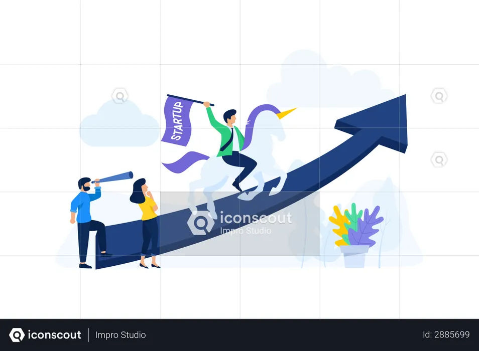 Startup unicorn achievement  Illustration