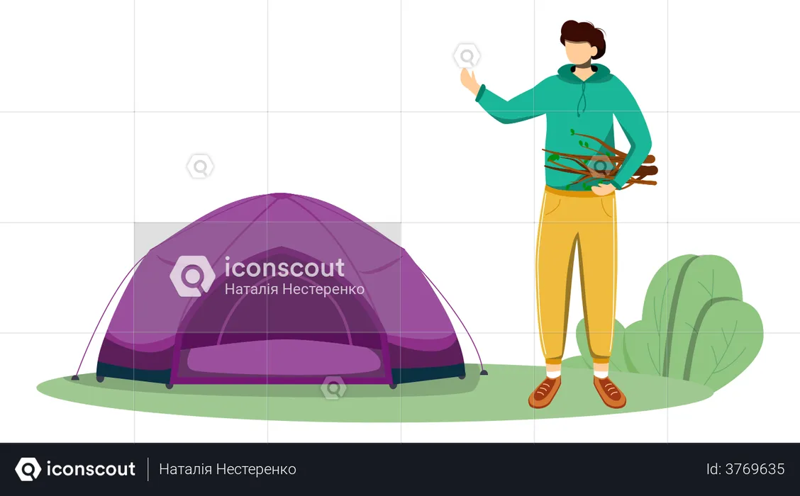 Staying In Tent  Illustration