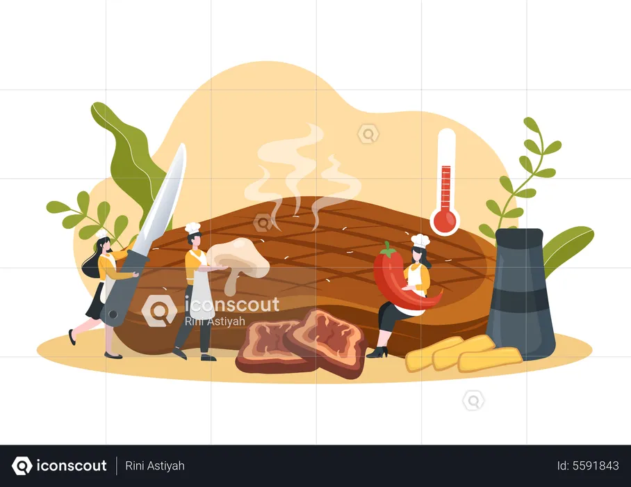 Steakhouse of Grilled Meat with Juicy Delicious Steak  Illustration
