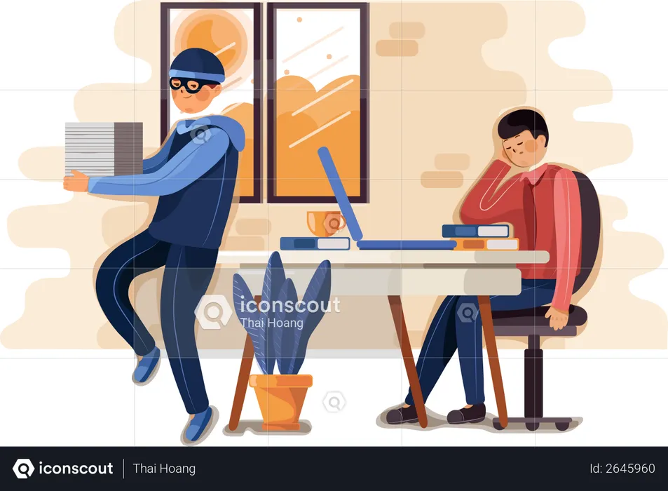 Stealing data from the office  Illustration