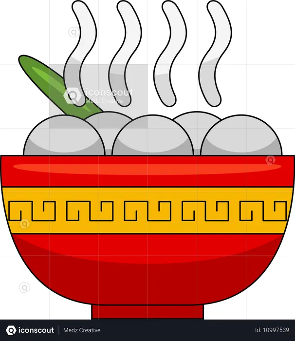 Steaming glutinous rice balls in bowl  Illustration