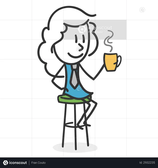 Stick girl drinking coffee  Illustration