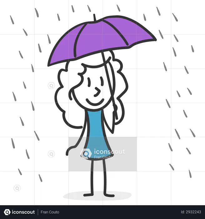 Stick girl in rain  Illustration