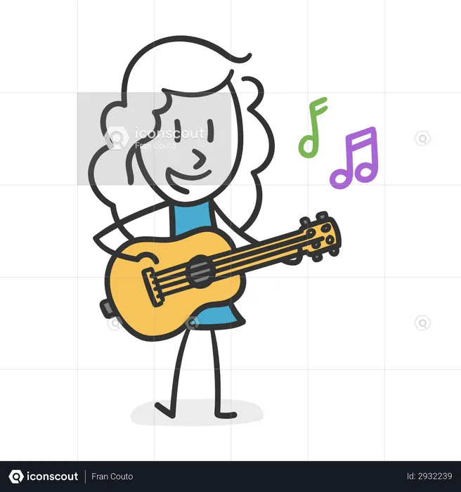 Stick girl playing Guitar  Illustration