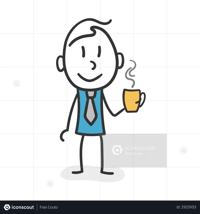 Stick man drinking coffee  Illustration
