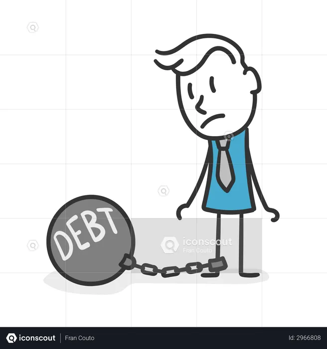 Stick man with debts  Illustration
