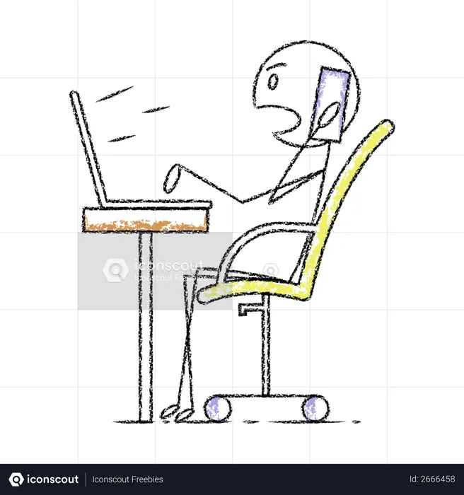Stick man working in office  Illustration