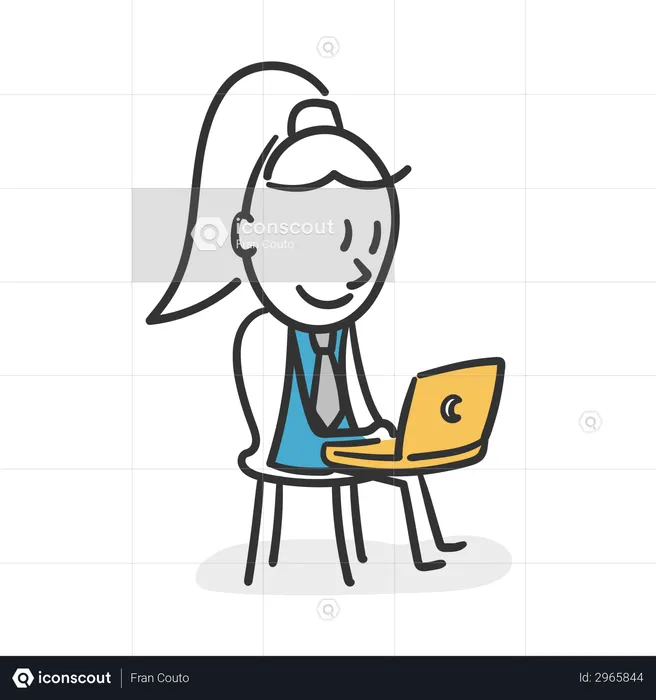 Stick woman working on a laptop  Illustration