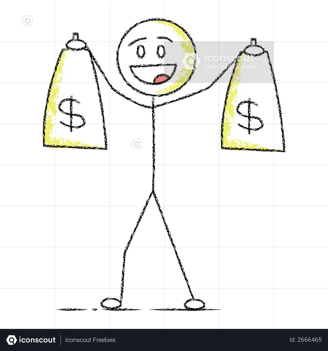 Stickman holding money bag  Illustration