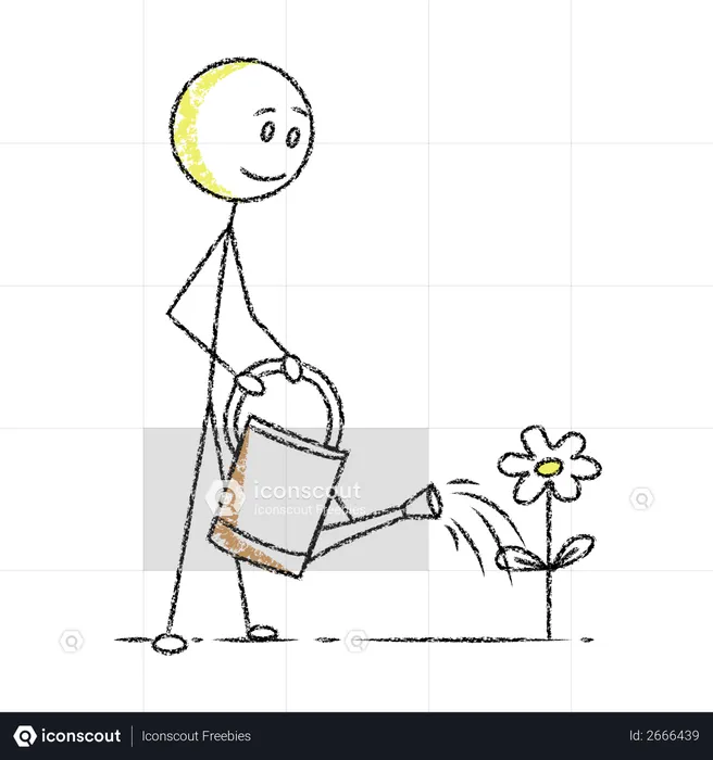 Stickman watering flower  Illustration