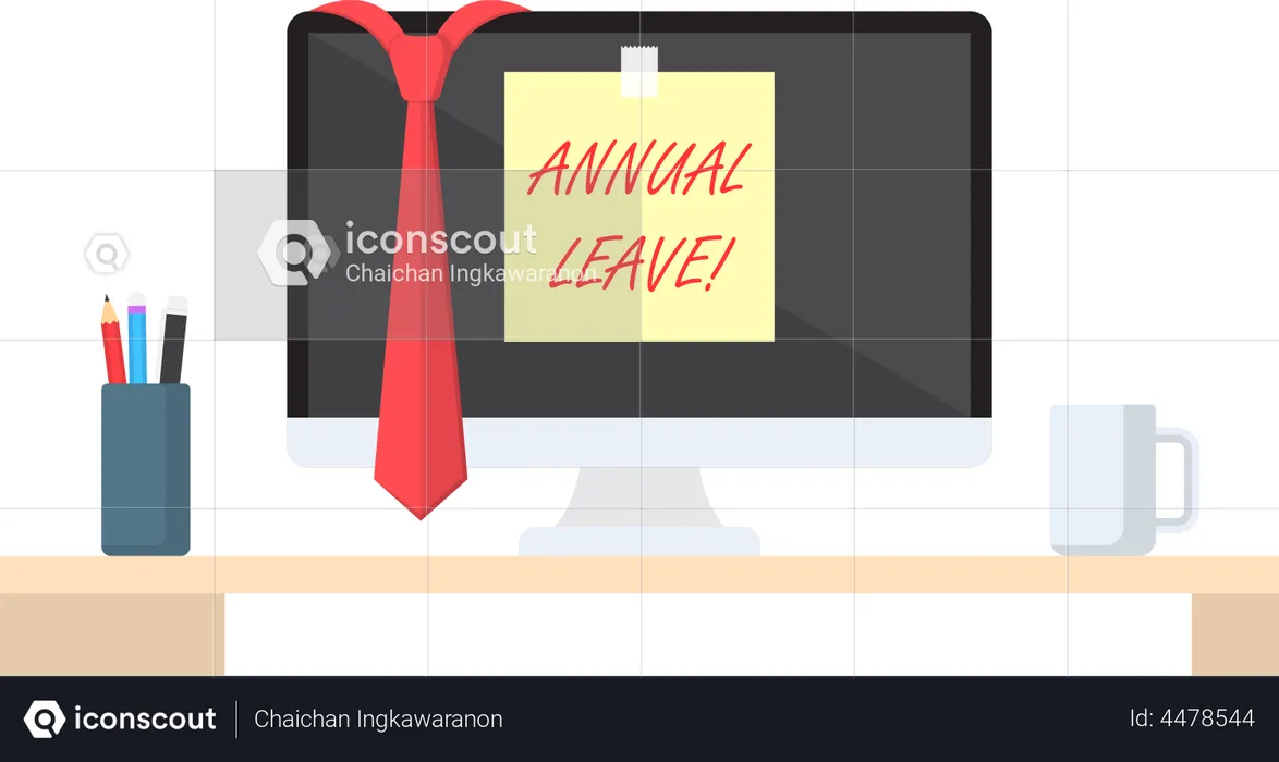 Sticky note with annual leave on monitor  Illustration