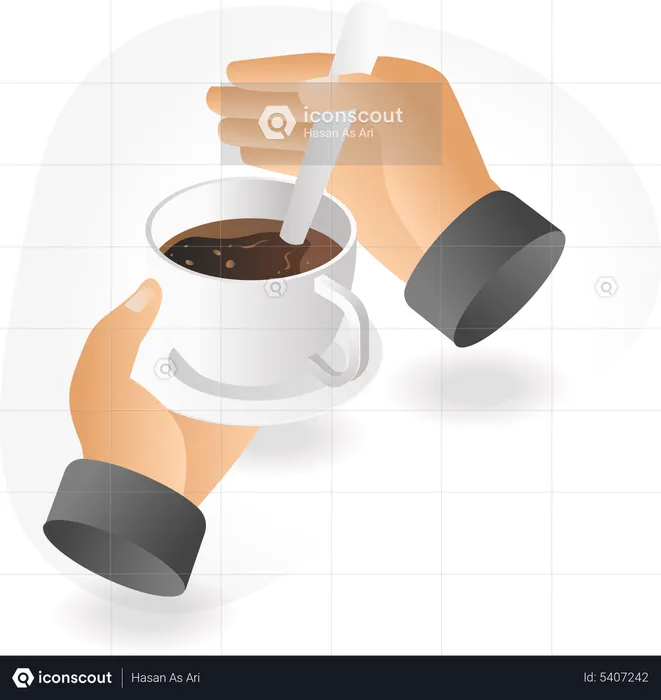 Stirring coffee in hand with spoon  Illustration
