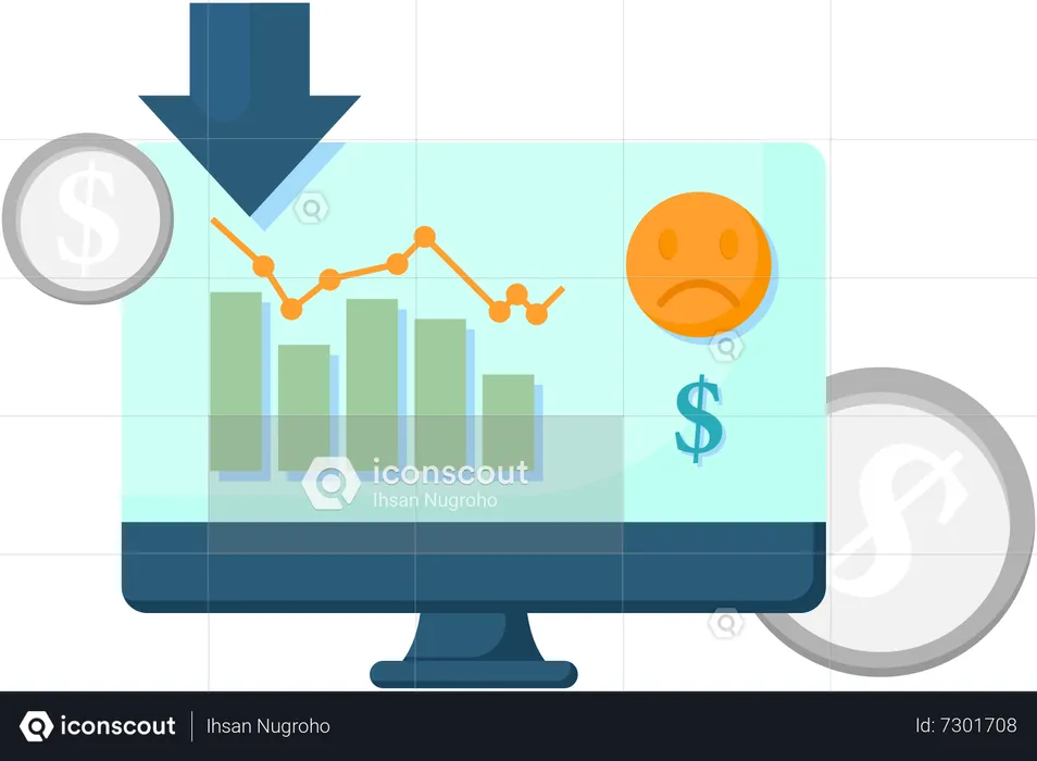 Stock chart decline display on monitor  Illustration
