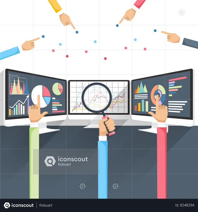 Stock exchange rates on monitors  Illustration