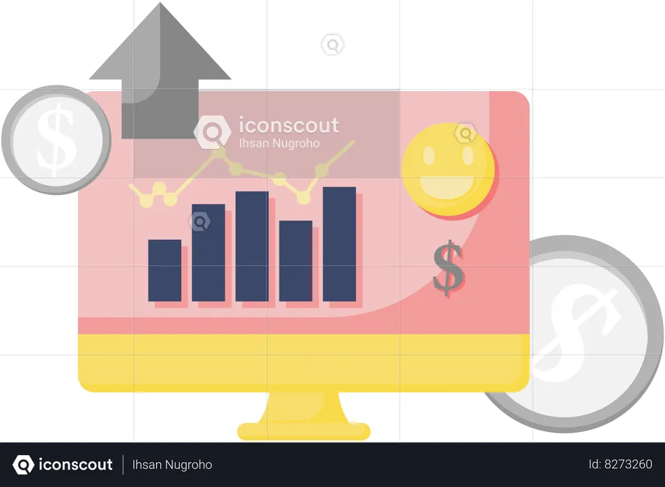 Stock growth on monitor  Illustration