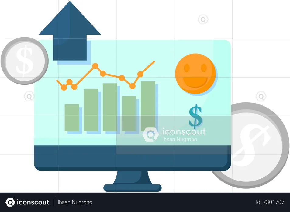 Stock growth on monitor  Illustration