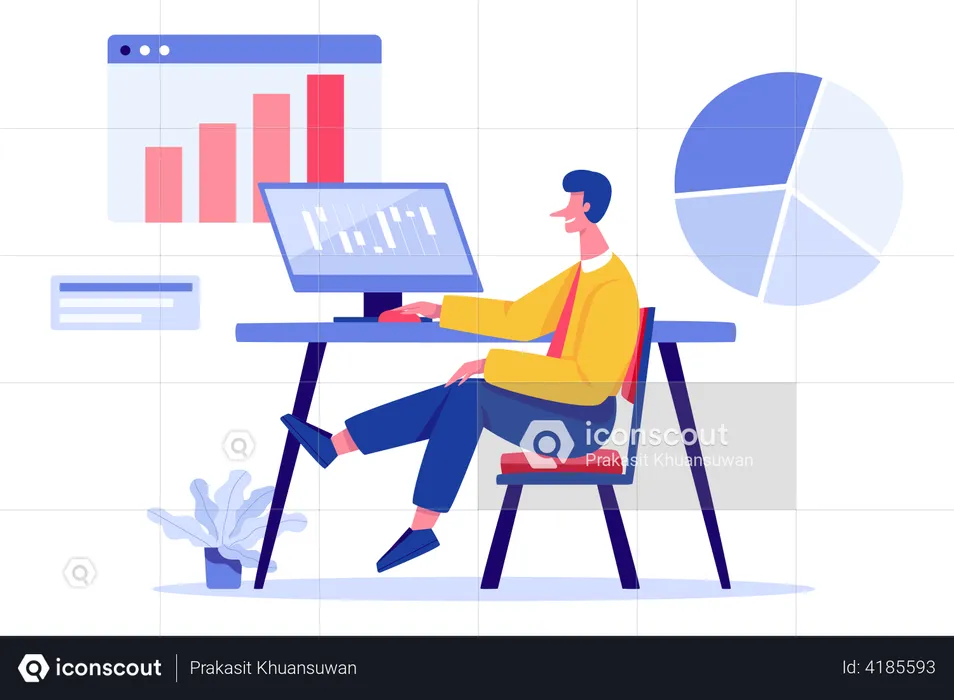 Stock market analysis by businessman  Illustration