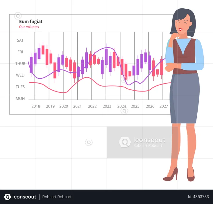 Stock market analysis by woman  Illustration