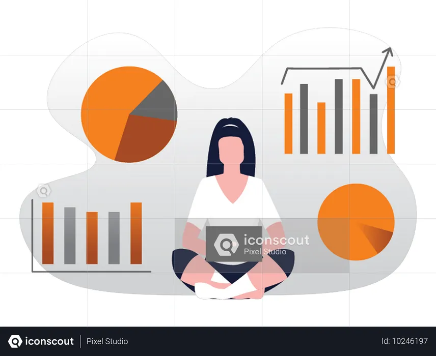 Stock Market Analysis trends viewed by businesswoman  Illustration