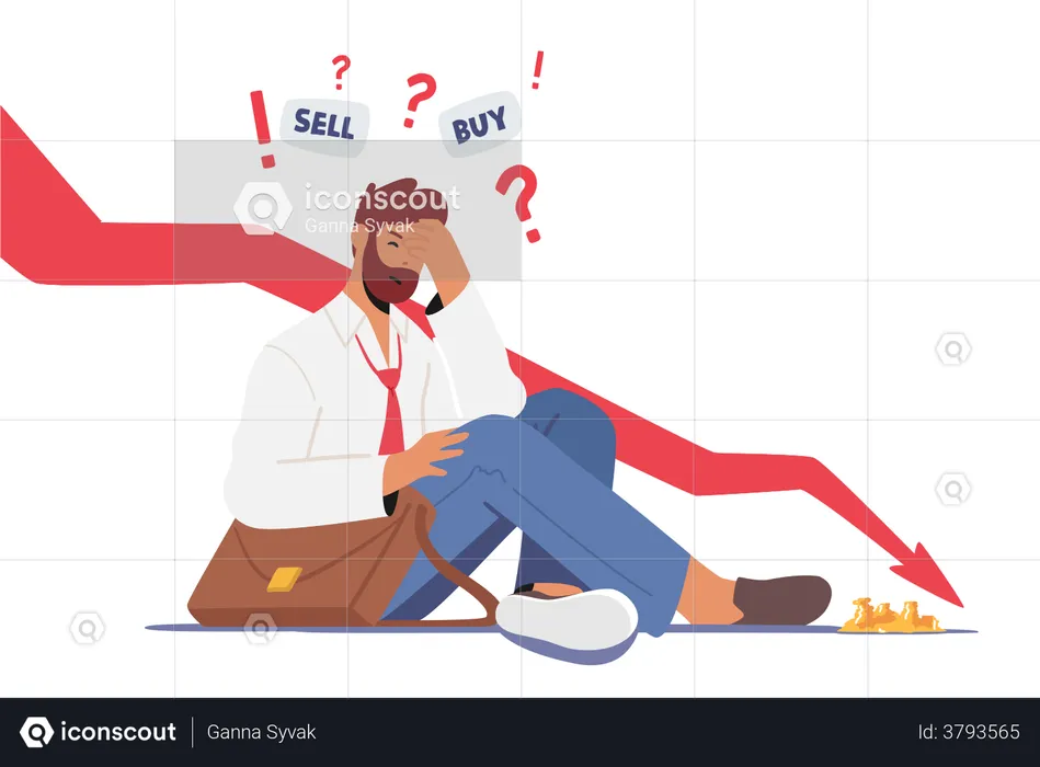 Stock Market Broker Feeling Anxious  Illustration