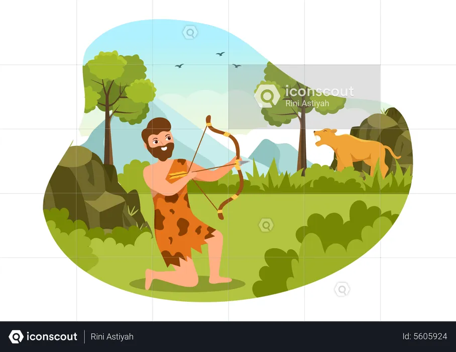 Stone Age man hunting animal  Illustration