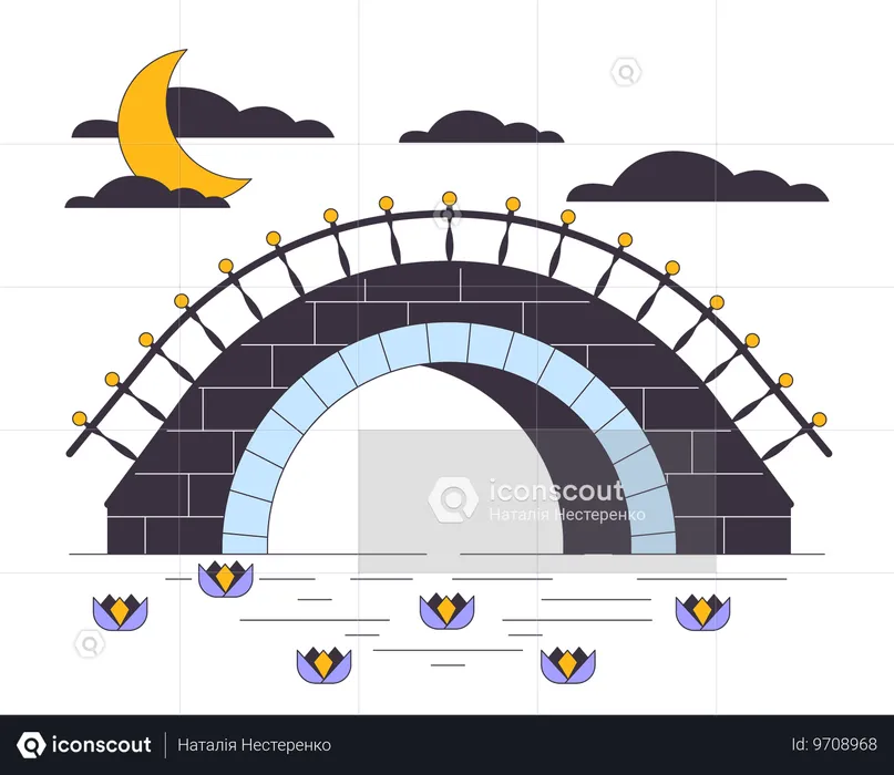 Stone bridge under river  Illustration