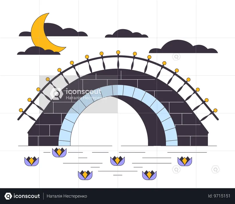 Stone bridge under river  Illustration