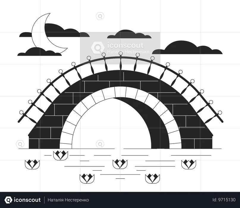 Stone bridge under river  Illustration