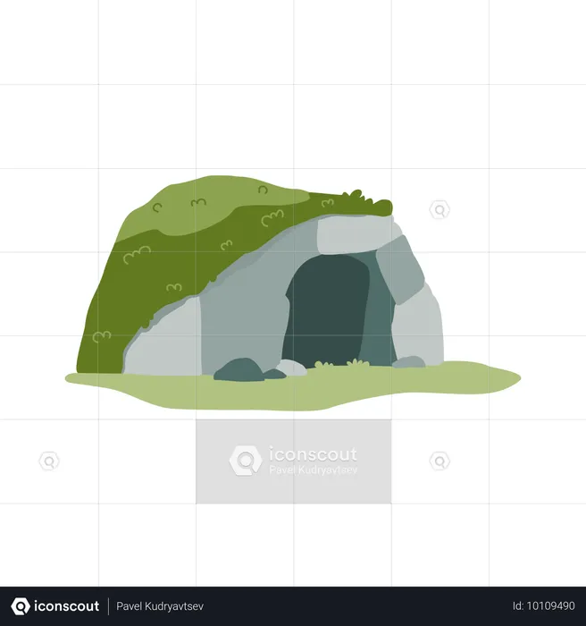 Stone cave of prehistoric man dwelling  Illustration