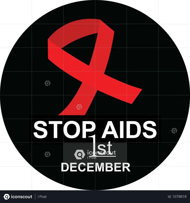 Stop Aids Awareness Ribbon In Black Background Red Ribbon Vector Illustration  Illustration