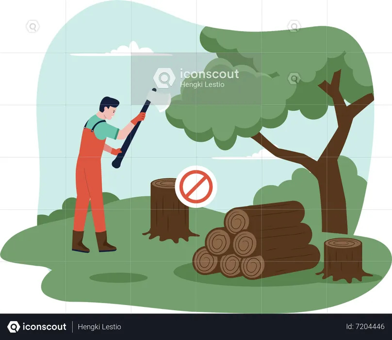 Stop illegal logging of trees  Illustration