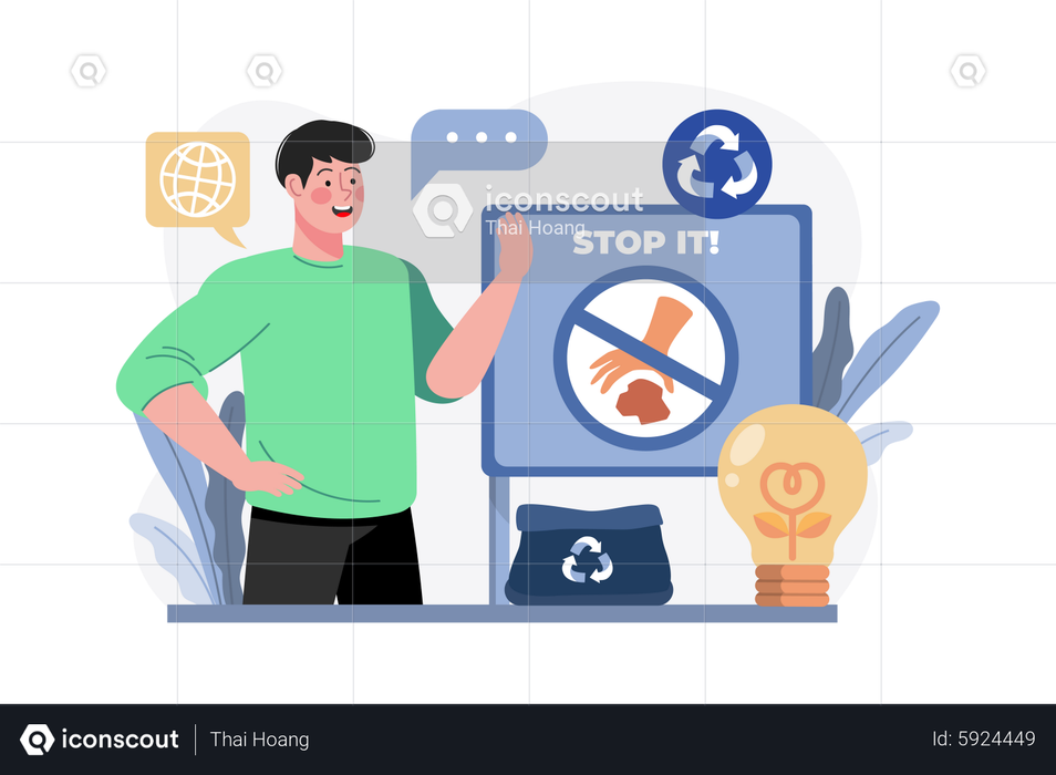 Best Premium Stop Throwing Trash Campaign Illustration download in PNG