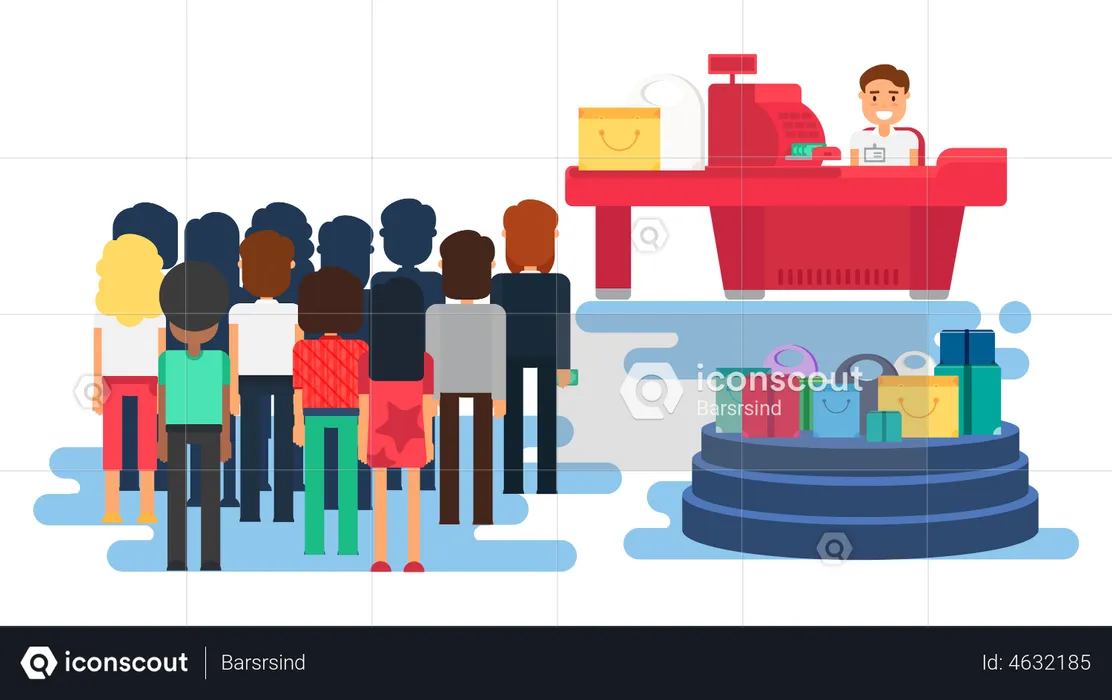 Store with customers crowd and cashier near cash desk  Illustration