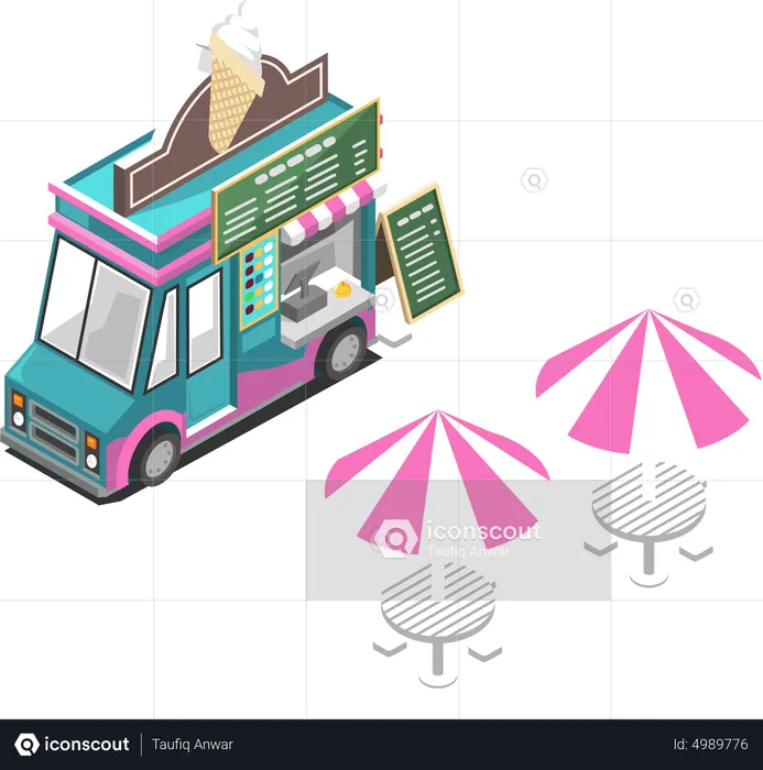 Street Ice Cream Truck  Illustration