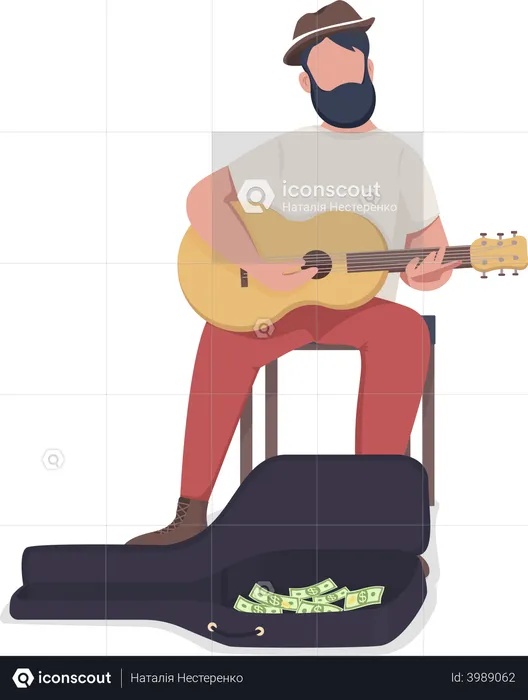 Street musician with guitar  Illustration