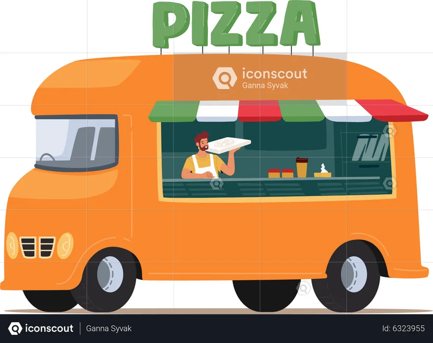 Street pizza truck  Illustration