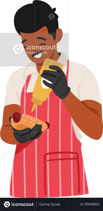 Street seller serves hot dog  Illustration