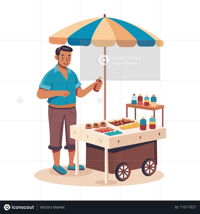 Street Vendor selling juices  Illustration