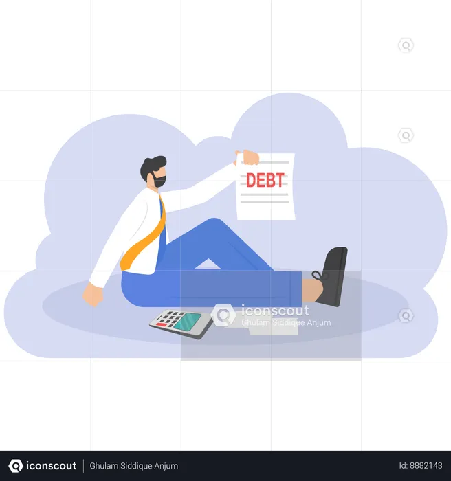 Stressed businessman worried about hand holding debt paper  Illustration