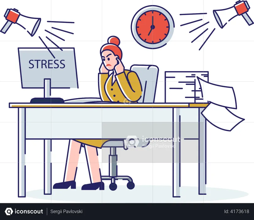 Stressed businesswoman at workplace  Illustration