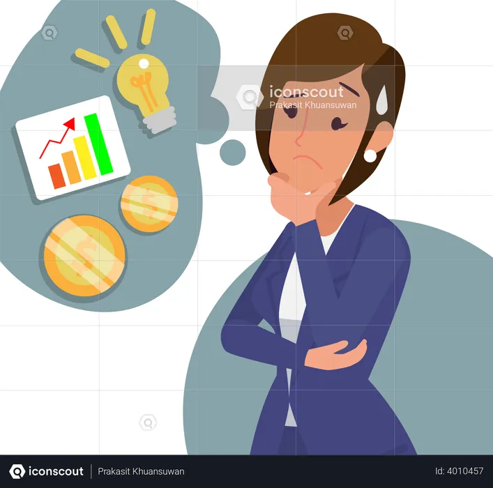 Stressed businesswoman thinking about business crisis  Illustration