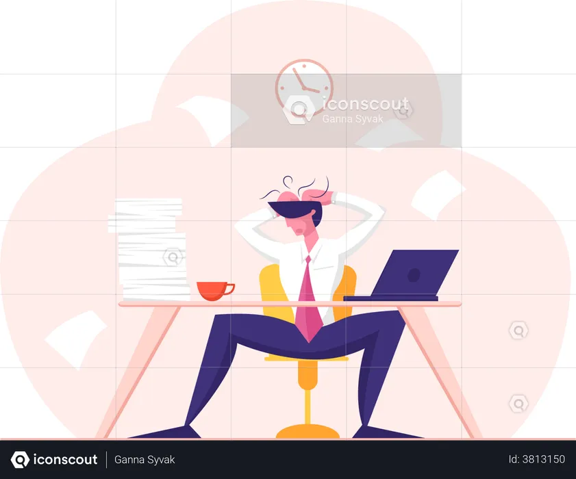 Stressed employee due to heavy workload  Illustration