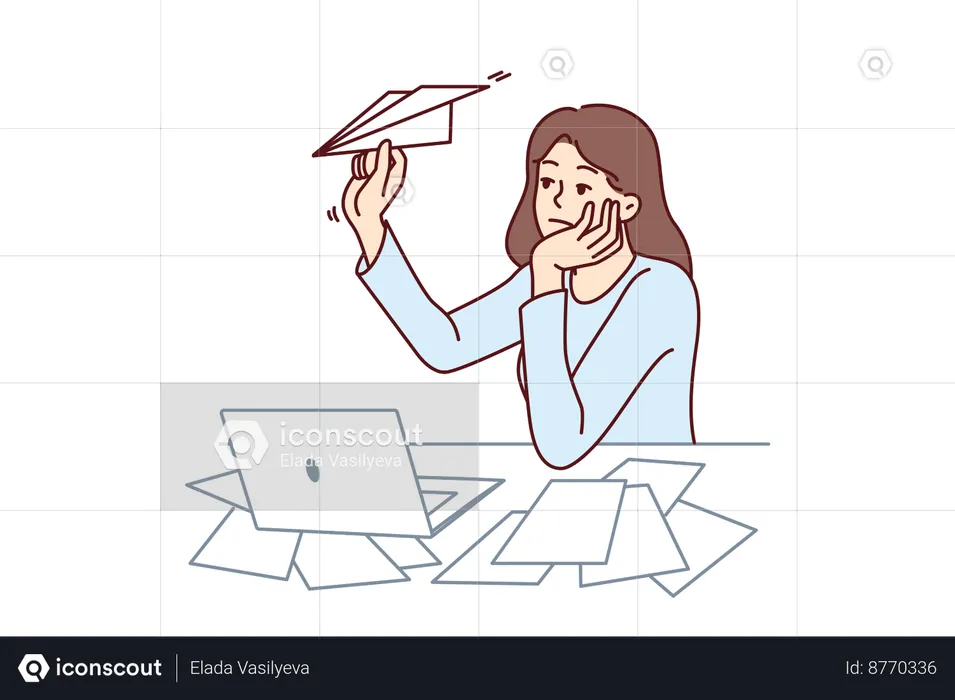 Stressed employee is making paper planes  Illustration