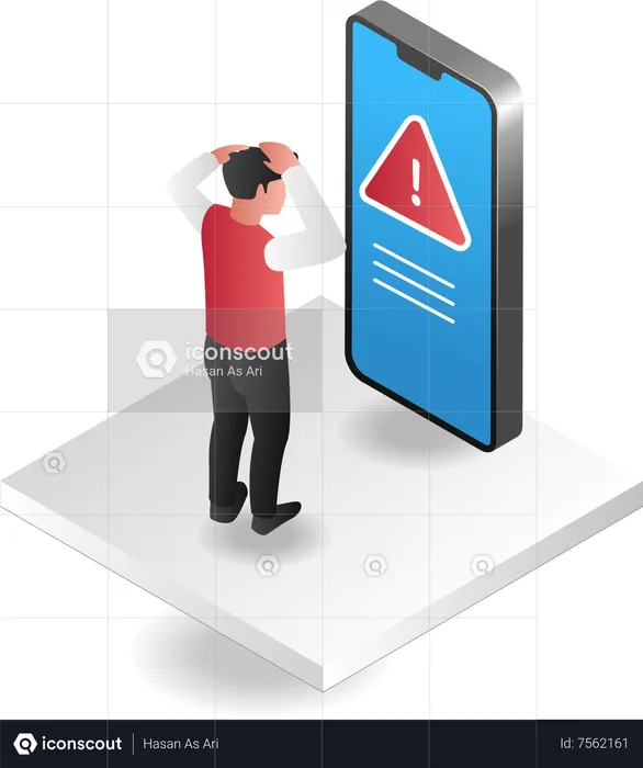 Stressed man because he gets warning on smartphone  Illustration